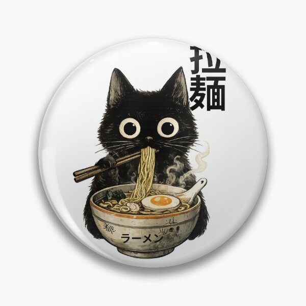 Item preview, Cute Black Cat Eating Ramen | Kawaii Japanese Ramen Cat Anime T-Shirt designed and sold by Thehatinthecat.