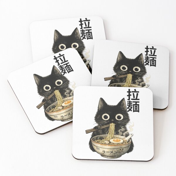 Item preview, Cute Black Cat Eating Ramen | Kawaii Japanese Ramen Cat Anime T-Shirt designed and sold by Thehatinthecat.