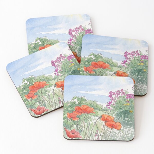 Item preview, Summer Poppies in the Wildflower Garden | Pen and Watercolor Art designed and sold by Debbie Schulte.