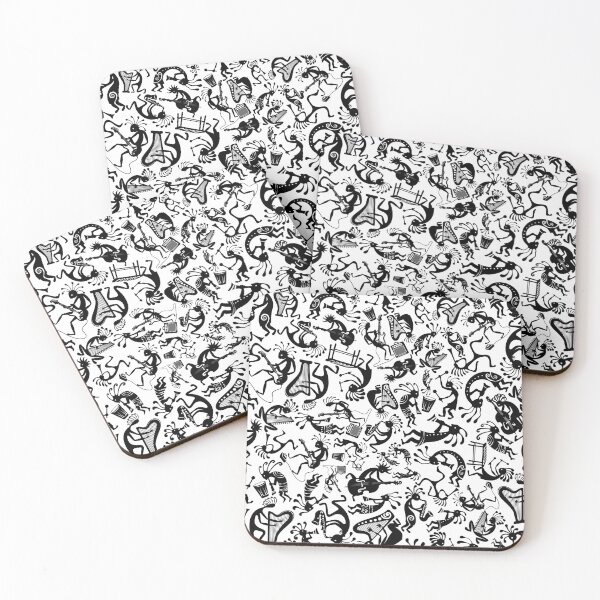 Item preview, Kokopelli Patchwork Musicians Black and White – Pre-Columbian Tribal Orchestra Vector Pattern designed and sold by Keltoi-art.