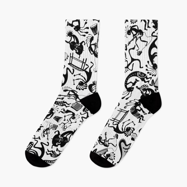 Item preview, Kokopelli Patchwork Musicians Black and White – Pre-Columbian Tribal Orchestra Vector Pattern designed and sold by Keltoi-art.