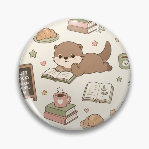Item preview, Otter Cozy Book Cafe Kawaii Pattern designed and sold by Soft Berry Studio.