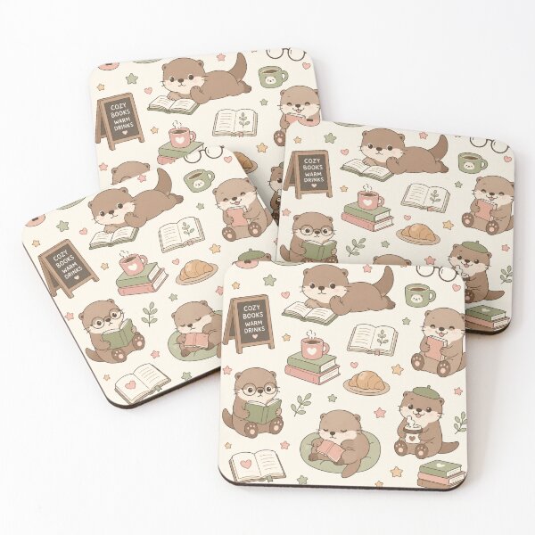 Item preview, Otter Cozy Book Cafe Kawaii Pattern designed and sold by Soft Berry Studio.