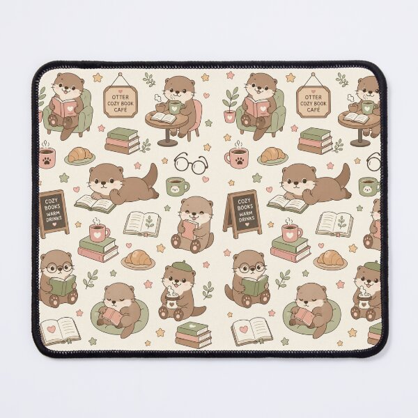 Item preview, Otter Cozy Book Cafe Kawaii Pattern designed and sold by Soft Berry Studio.
