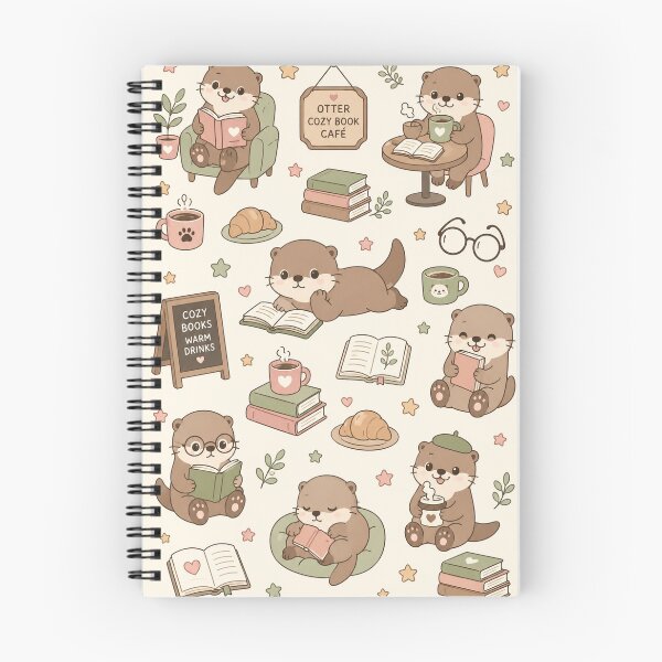 Item preview, Otter Cozy Book Cafe Kawaii Pattern designed and sold by Soft Berry Studio.