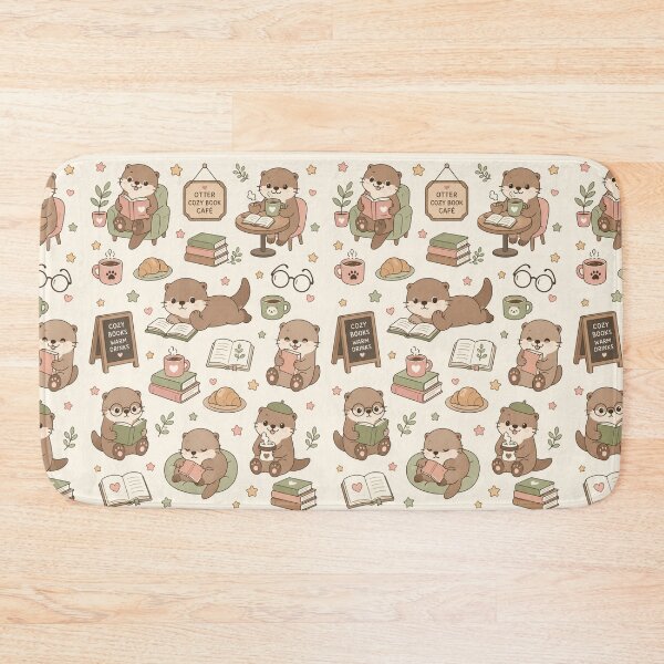 Item preview, Otter Cozy Book Cafe Kawaii Pattern designed and sold by Soft Berry Studio.