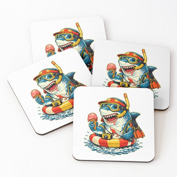 Item preview, Cartoon shark wearing snorkeling gear holding ice cream designed and sold by By:MarcinK.