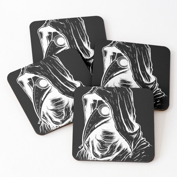 Item preview, Gothic Hooded Plague Doctor Woodcut White Ink T-Shirt Print designed and sold by DarkOriginArts.
