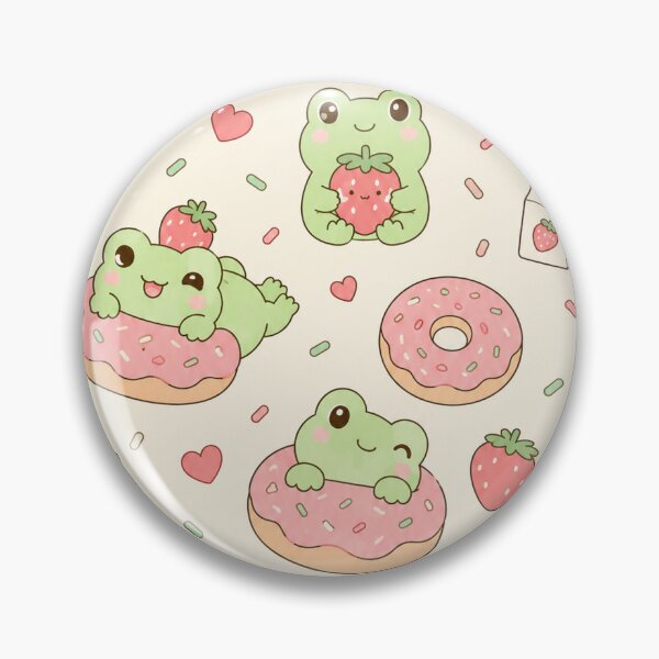 Item preview, Frog Strawberry Donut Kawaii Pattern designed and sold by Soft Berry Studio.