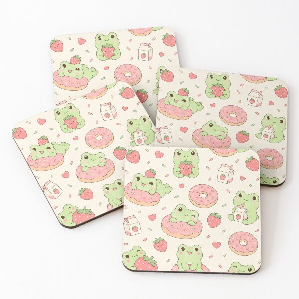 Item preview, Frog Strawberry Donut Kawaii Pattern designed and sold by Soft Berry Studio.