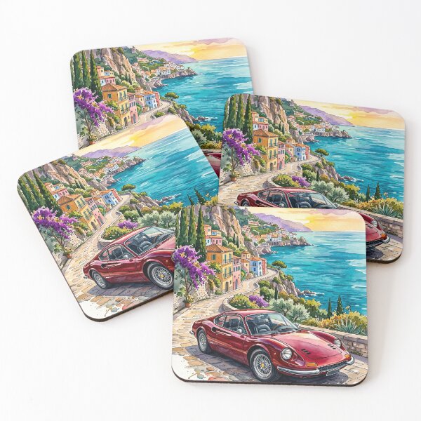 Item preview, Classic Italian V6 Mid Engine Coastal Road Watercolor Art designed and sold by RevUpDesign.
