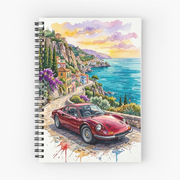 Item preview, Classic Italian V6 Mid Engine Coastal Road Watercolor Art designed and sold by RevUpDesign.
