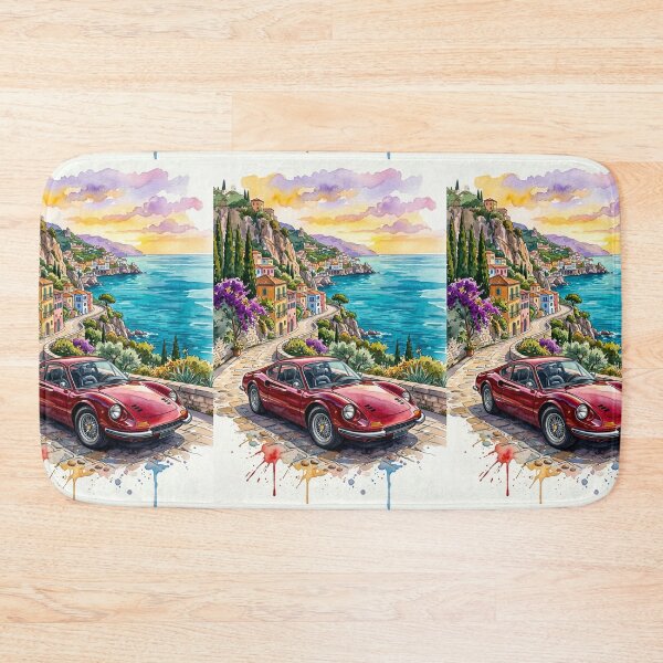 Item preview, Classic Italian V6 Mid Engine Coastal Road Watercolor Art designed and sold by RevUpDesign.