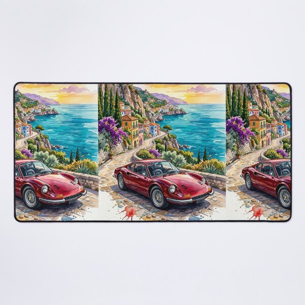 Item preview, Classic Italian V6 Mid Engine Coastal Road Watercolor Art designed and sold by RevUpDesign.