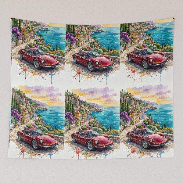 Item preview, Classic Italian V6 Mid Engine Coastal Road Watercolor Art designed and sold by RevUpDesign.