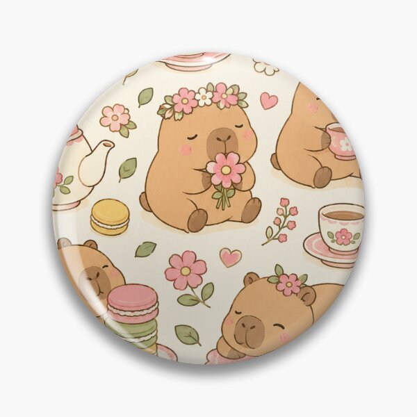Item preview, Capybara Flower Tea Party Kawaii Pattern designed and sold by Soft Berry Studio.