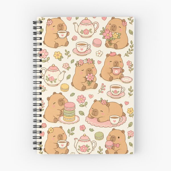 Item preview, Capybara Flower Tea Party Kawaii Pattern designed and sold by Soft Berry Studio.