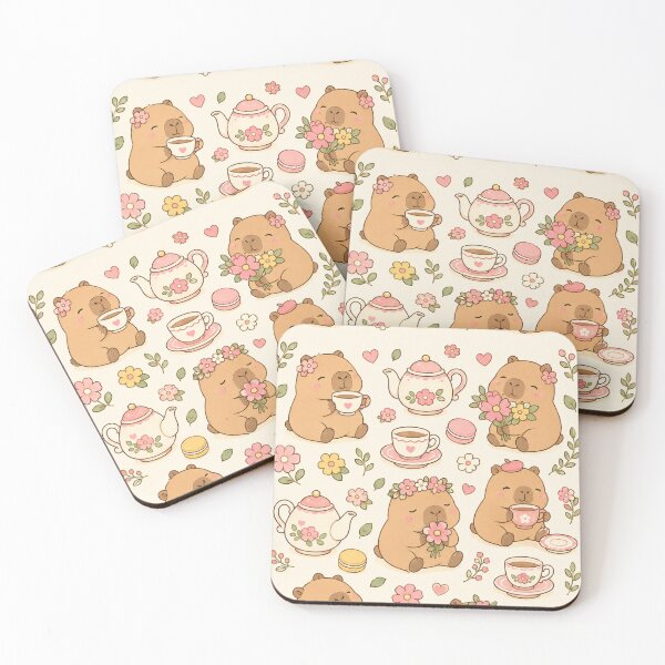 Item preview, Capybara Flower Tea Party Kawaii Pattern designed and sold by Soft Berry Studio.