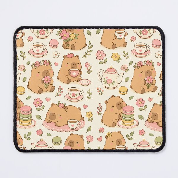 Item preview, Capybara Flower Tea Party Kawaii Pattern designed and sold by Soft Berry Studio.