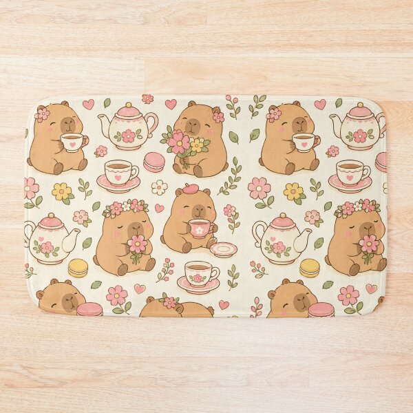 Item preview, Capybara Flower Tea Party Kawaii Pattern designed and sold by Soft Berry Studio.