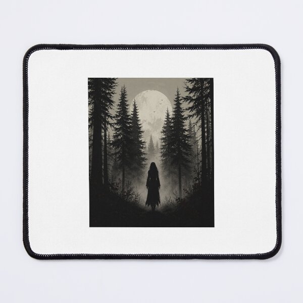 Item preview, Mysterious Forest Woman Silhouette – Dark Folk Horror Moon Illustration designed and sold by LadyAlzeea.
