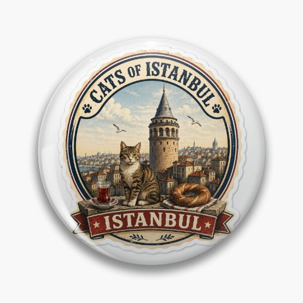Item preview, Cats of Istanbul Sticker | Galata Tower Cat Vintage Travel Badge designed and sold by DreamPaw Studio.