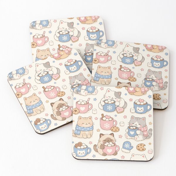 Item preview, Cozy Cat Marshmallow Cocoa Kawaii Pattern designed and sold by Soft Berry Studio.