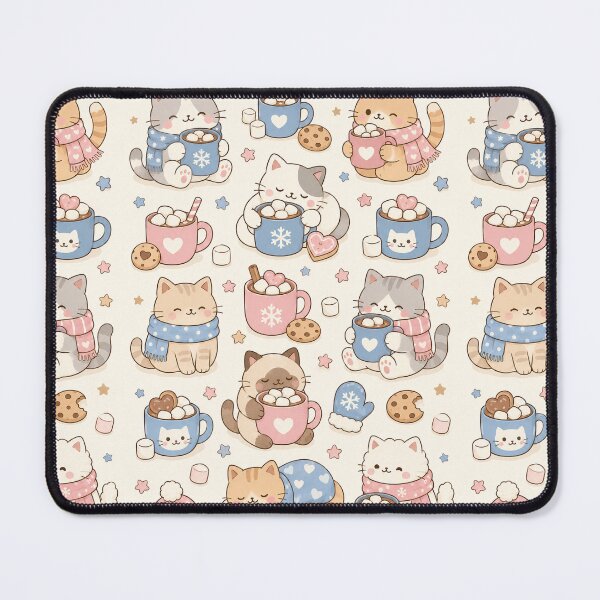 Item preview, Cozy Cat Marshmallow Cocoa Kawaii Pattern designed and sold by Soft Berry Studio.