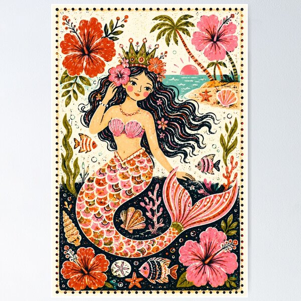 Item preview, Tropical Island Hibiscus Beach mermaid  designed and sold by scicilysimonee.