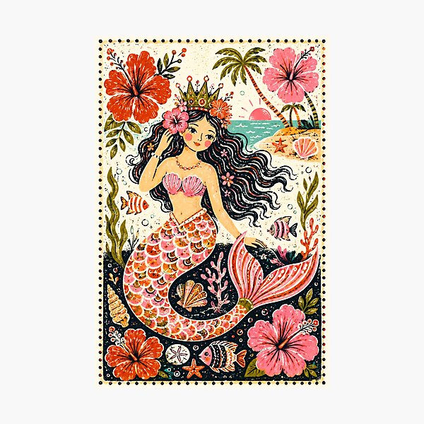 Item preview, Tropical Island Hibiscus Beach mermaid  designed and sold by scicilysimonee.