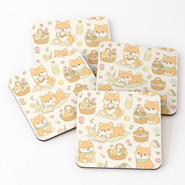 Item preview, Shiba Picnic Basket Kawaii Pattern designed and sold by Soft Berry Studio.