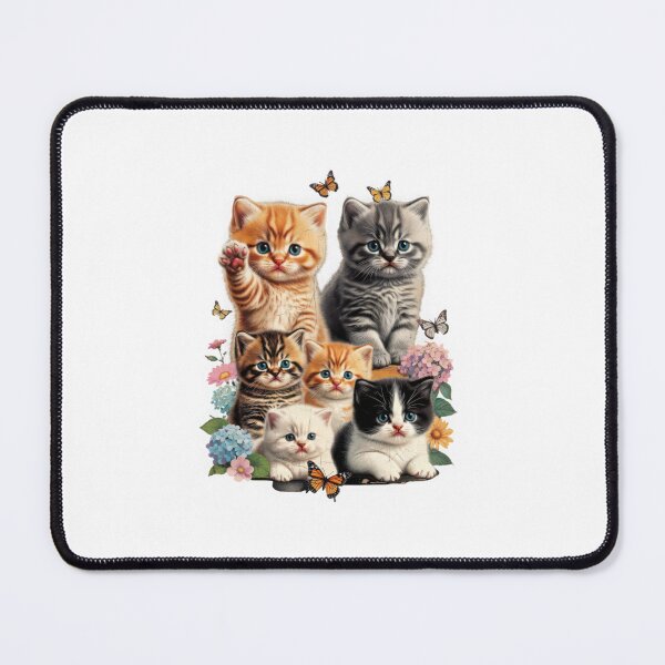 Item preview, Cute Kittens Floral Garden Graphic, Adorable Fluffy Cats Illustration, Whimsical Kitty Artwork designed and sold by Keingdesign.