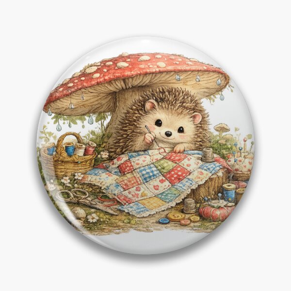 Item preview, Hedgehog Quilter Under the Mushroom Umbrella designed and sold by EverStitchStudio ★★★★★.