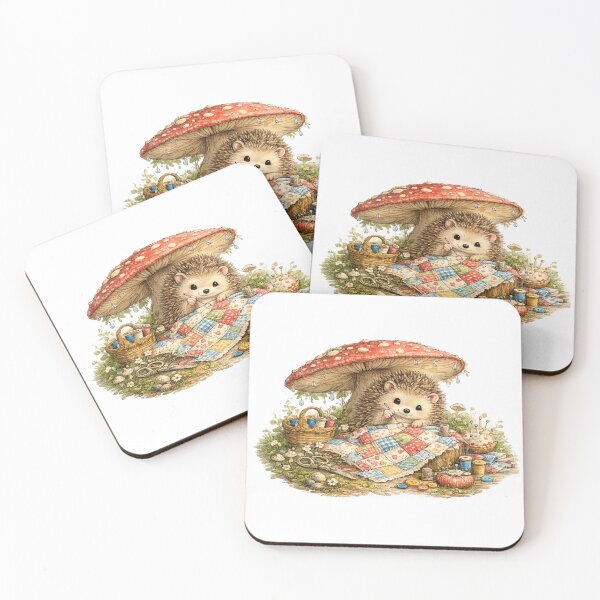 Item preview, Hedgehog Quilter Under the Mushroom Umbrella designed and sold by EverStitchStudio ★★★★★.