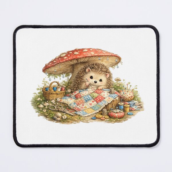 Item preview, Hedgehog Quilter Under the Mushroom Umbrella designed and sold by EverStitchStudio ★★★★★.