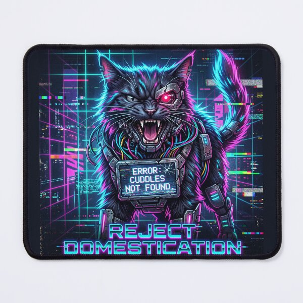Item preview, Reject Domestication Cyberpunk Cat Shirt | Synthwave Cyborg Feline Graphic designed and sold by DmaarGroup.
