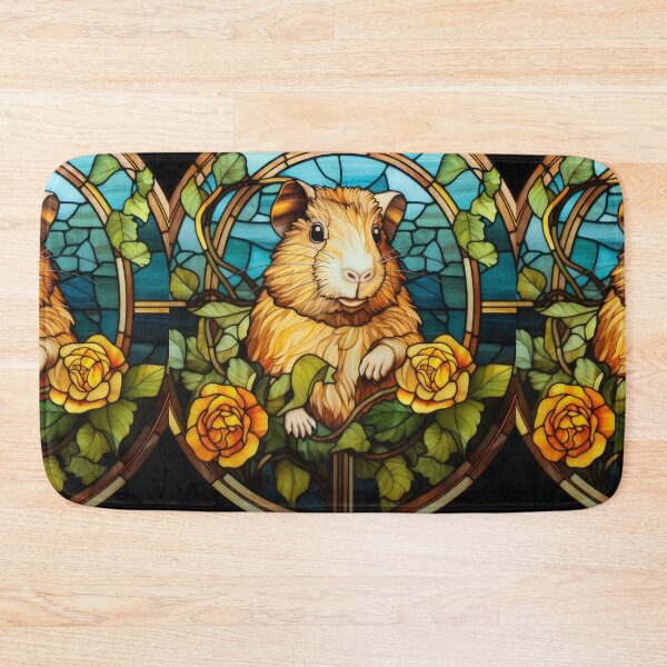 Item preview, Cute Guinea Pig Stained Glass Window with Yellow Roses Art designed and sold by pinkal.