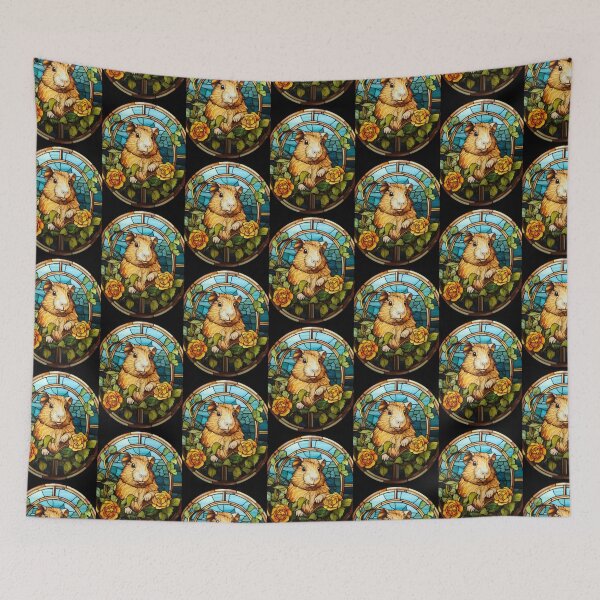 Item preview, Cute Guinea Pig Stained Glass Window with Yellow Roses Art designed and sold by pinkal.