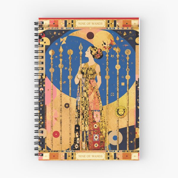 Item preview, Nine of Wands - Golden Guardian, Borders and Resilience, Klimt Tarot Art designed and sold by Natalia-Vlad.