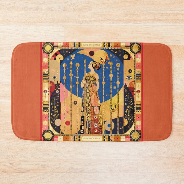Item preview, Nine of Wands - Golden Guardian, Borders and Resilience, Klimt Tarot Art designed and sold by Natalia-Vlad.