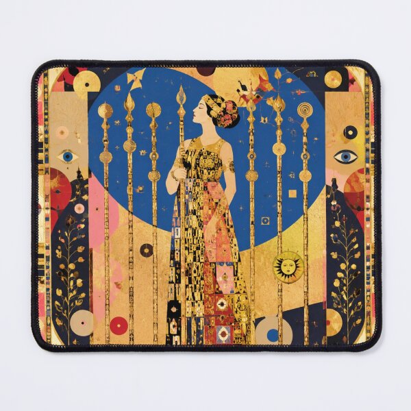 Item preview, Nine of Wands - Golden Guardian, Borders and Resilience, Klimt Tarot Art designed and sold by Natalia-Vlad.