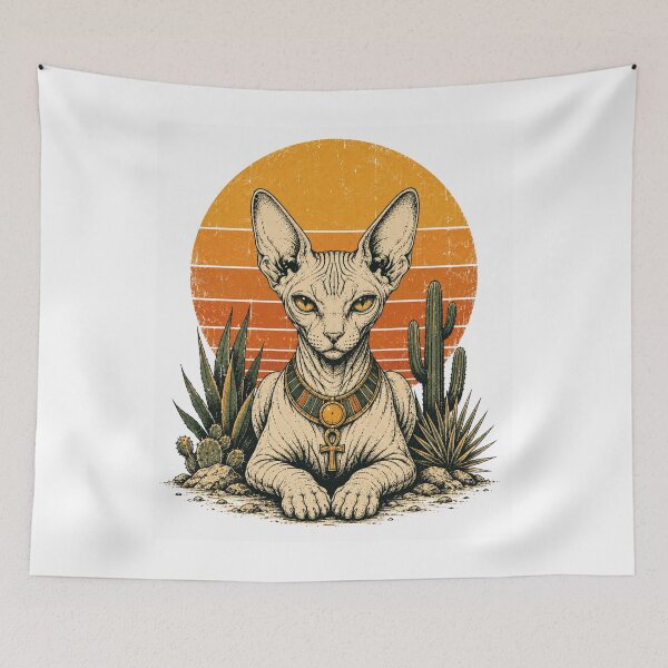 Item preview, Vintage Sphynx Cats Desert Sunset Occult Cat Art designed and sold by Region.