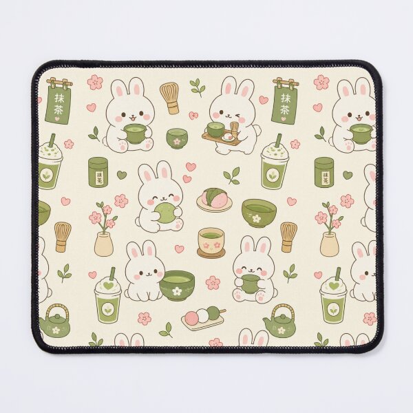 Item preview, Bunny Matcha Tea House Kawaii Pattern designed and sold by Soft Berry Studio.