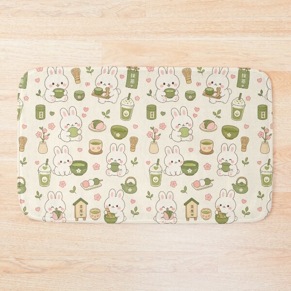 Item preview, Bunny Matcha Tea House Kawaii Pattern designed and sold by Soft Berry Studio.