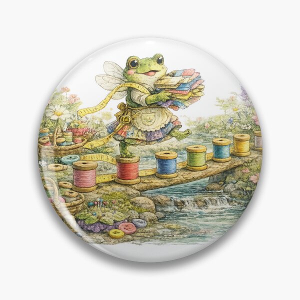 Item preview, Frog Seamstress Crossing Spool Bridge designed and sold by EverStitchStudio ★★★★★.