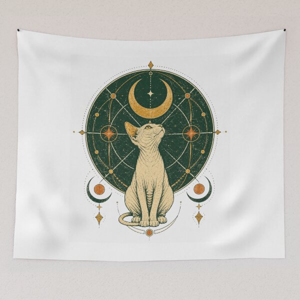 Item preview, Occult Sphynx Cats Moon Magic Celestial Cat Art designed and sold by Region.