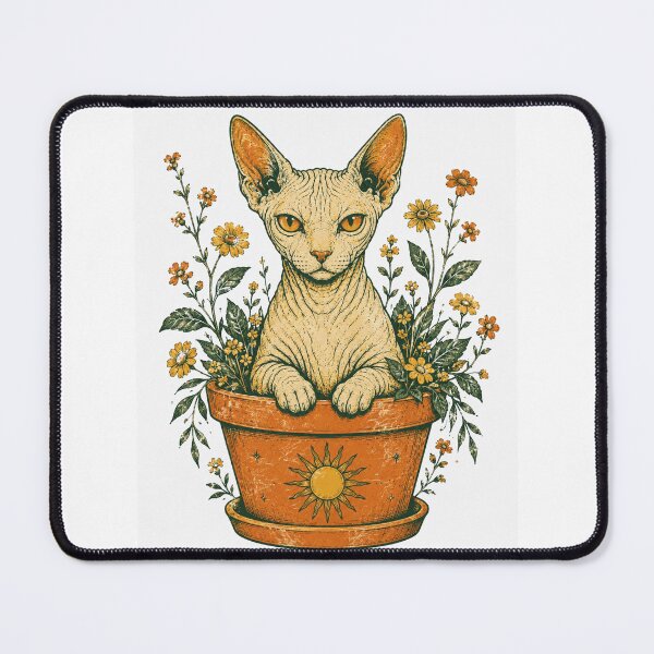 Item preview, Cute Sphynx Cats Flower Pot Vintage Cat Art designed and sold by Region.