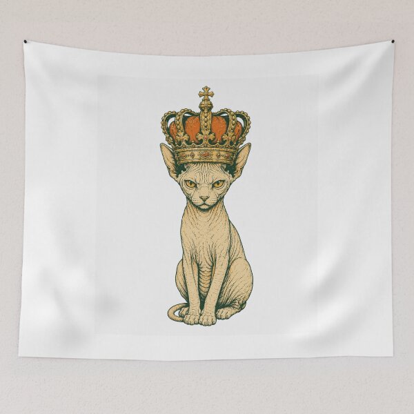 Item preview, King Sphynx Cats Royal Crown Vintage Cat Art designed and sold by Region.