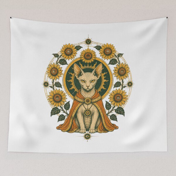 Item preview, Sunflower Sphynx Cats Occult Vintage Cat Art designed and sold by Region.