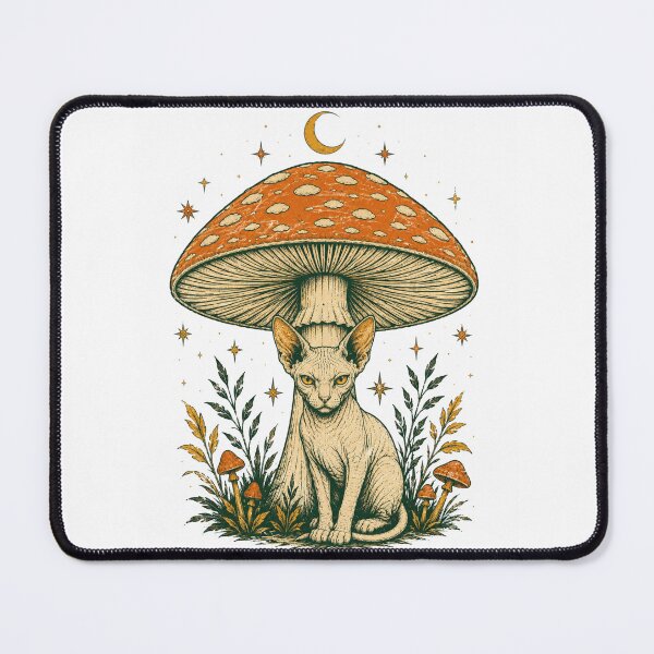 Item preview, Sphynx Cats Mushroom Moon Vintage Occult Cat Art designed and sold by Region.